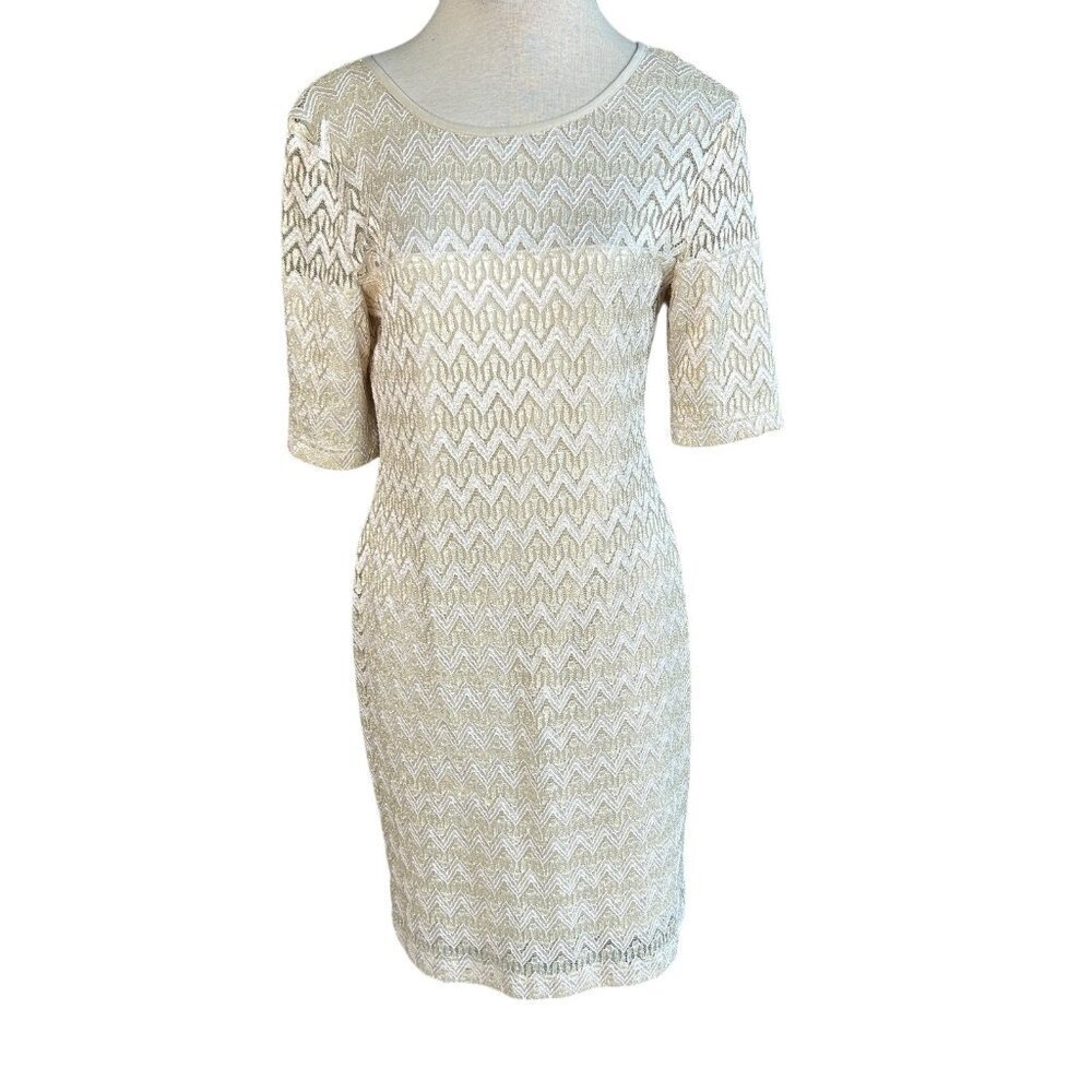 Connected Apparel Ivory Lace  1/2 Sleeve Sheath Dress Size 10
